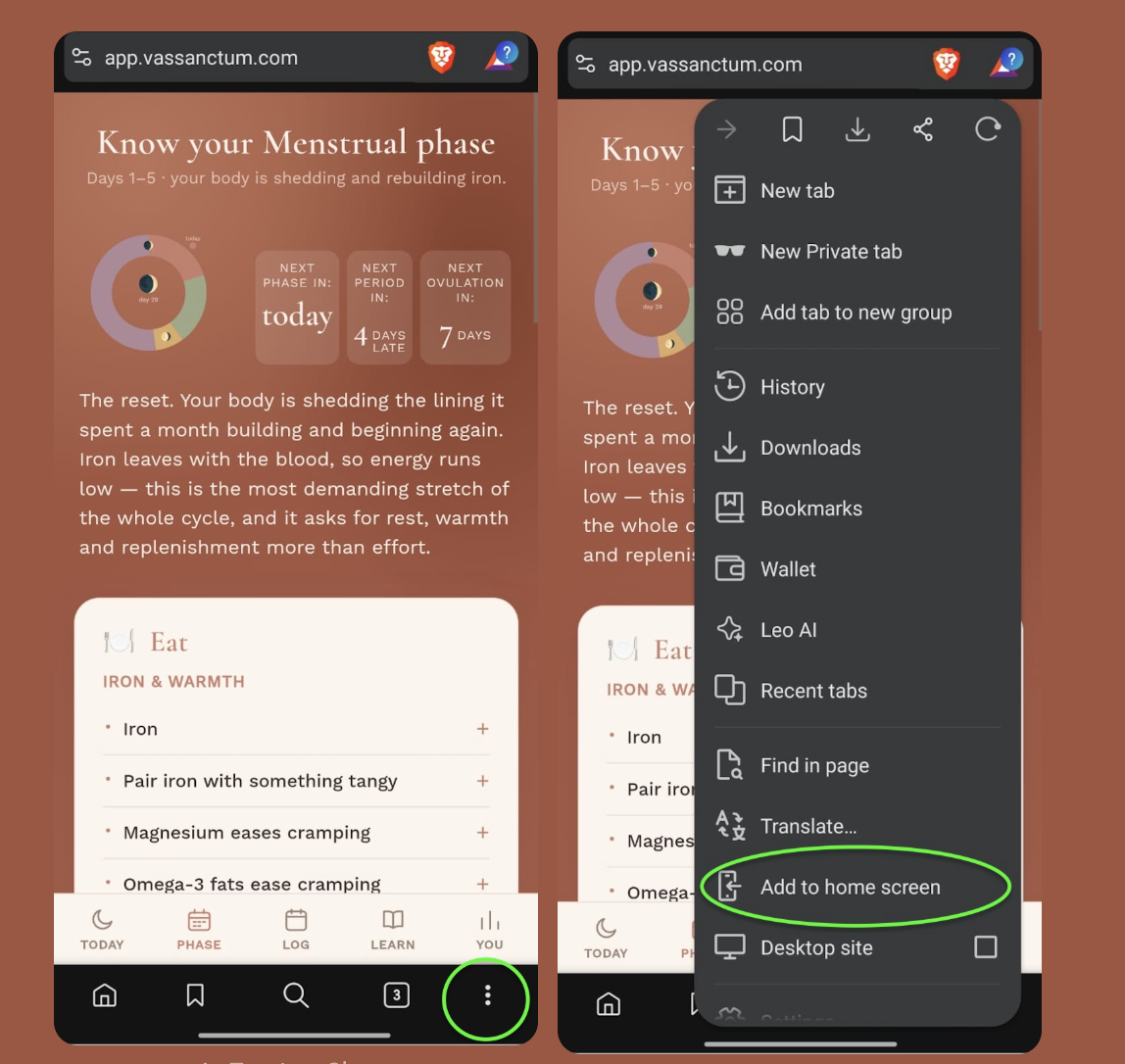 Tap the browser menu, then Add to home screen