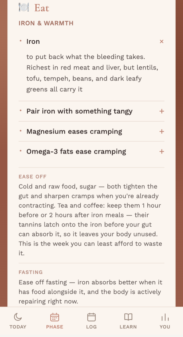 Phase guidance — iron and warmth